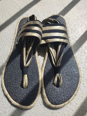 Nalho Espadrilles Black & Gold Striped Wrap Sandals